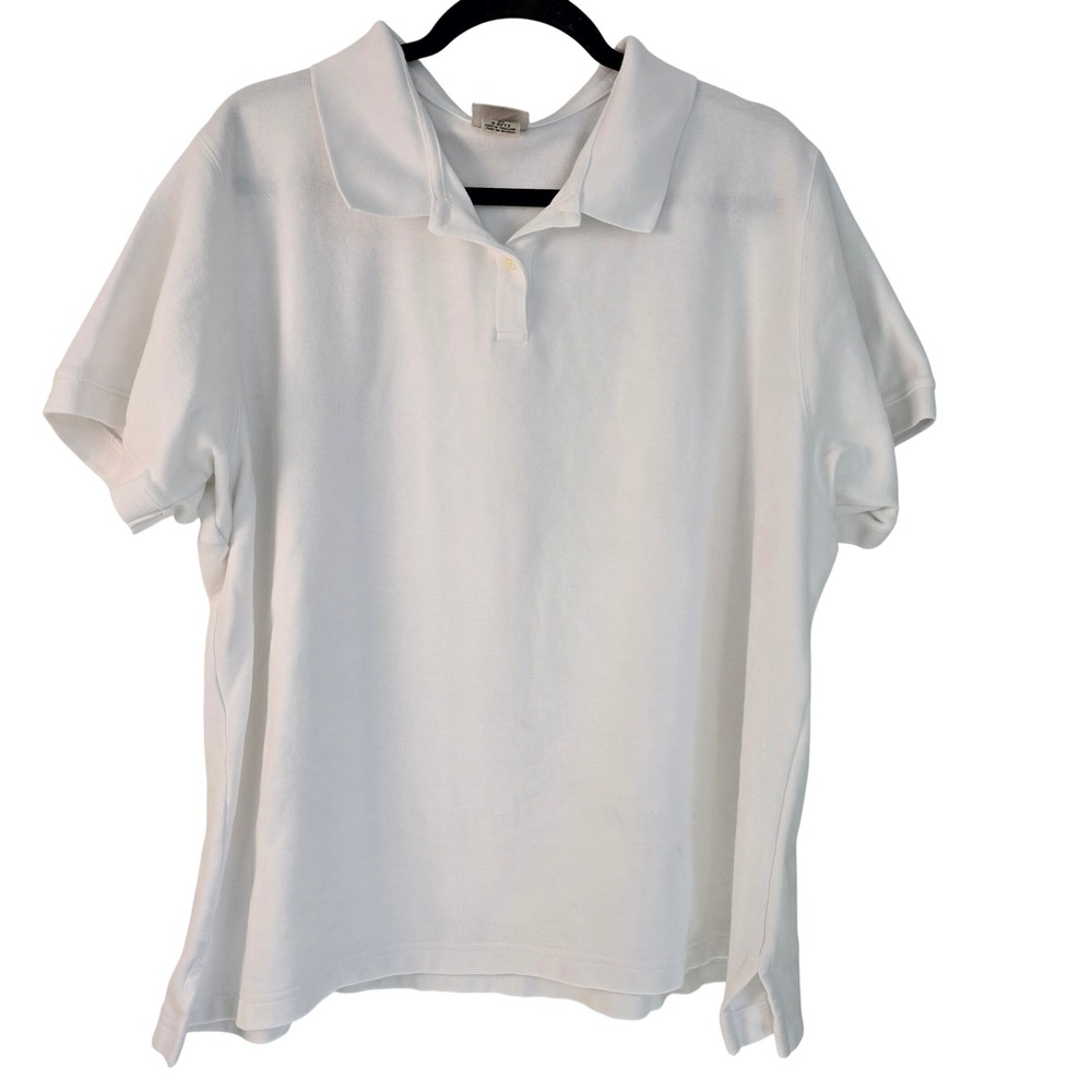 LL Bean Womens 3X White Cotton Short Sleeve‎ Collared Polo Shirt